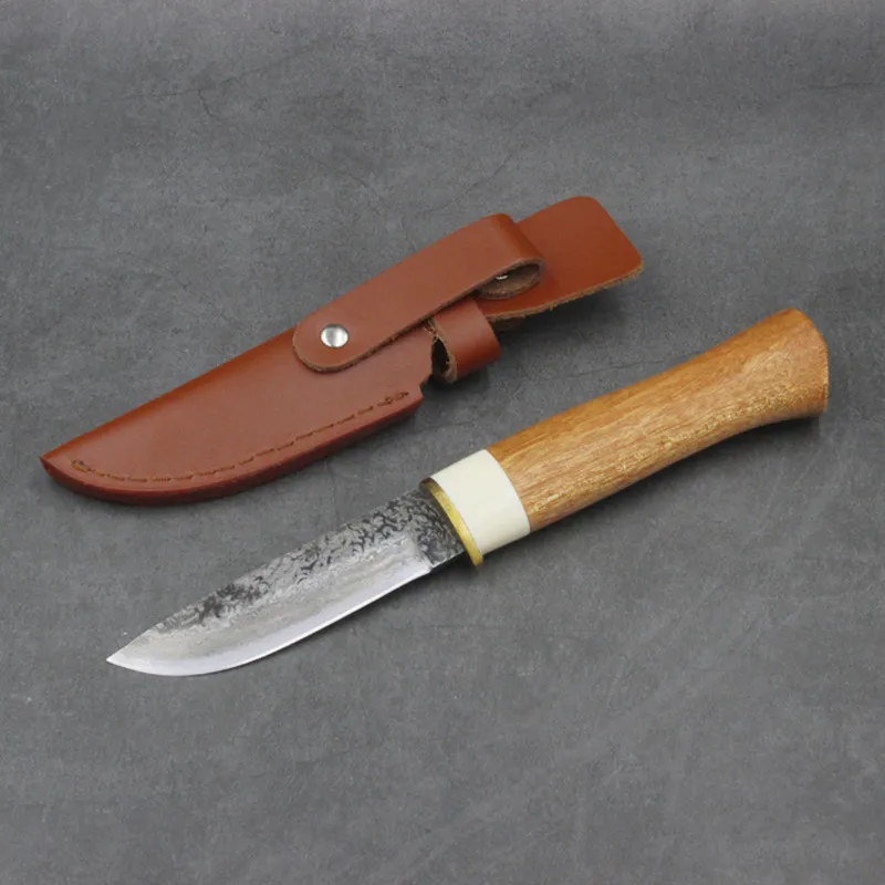 Ручной Кованый охотничий нож высокой твердости с деревянной ручкой переносные ножи для выживания походные тактические инструменты EDC
