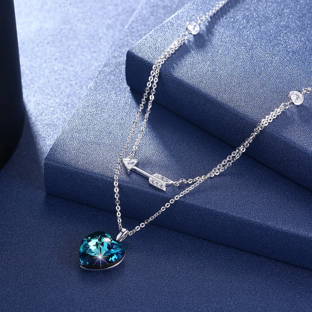 

Real 925 Sterling Silver Uses Austria Crystal Necklace, Sterling Silver, 925 Love Shaped Folded Collar Necklace.