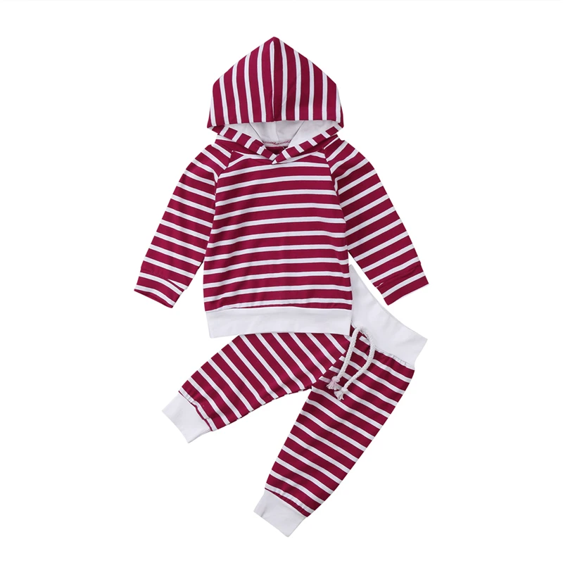 Emmababy 2PCS Newborn Baby Boy clothing red white Stripe long sleeve