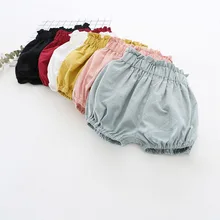 Летние шорты для маленьких девочек, однотонные шорты с рюшами для мальчиков и девочек, детские хлопковые блумеры принцессы beilei brande, одежда красного, черного и белого цвета