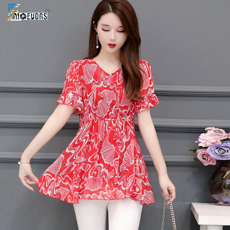 

Tunic Chiffon Blouse Shirt Plus Size Clothes Woman Fashion European Style Design Peplum Top Belly Design Floral Print Shirt J714