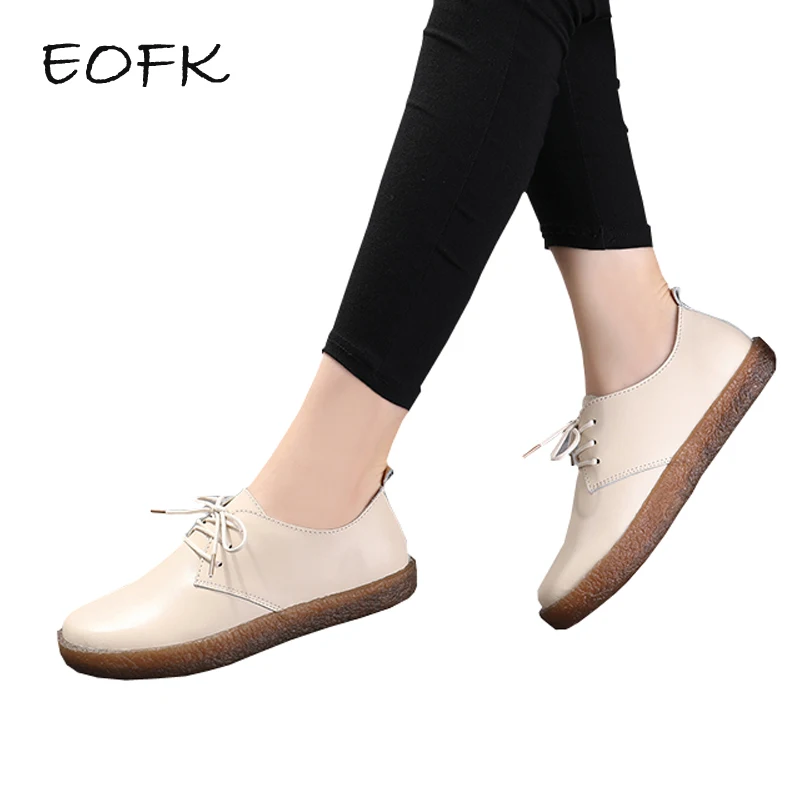 

EOFK Women Flat Shoes Woman Spring Autumn Women's Shoes Leather Lace Up Concise Soft Casual Flats New High Quality Ladies Shoes