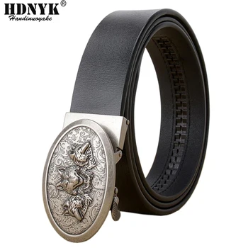 

Fashion Belt 2019 Retro Designer Automatic Buckle Genuine Cowhide Leather Men Belt Luxury Leather Belts for Men Wolf Belts