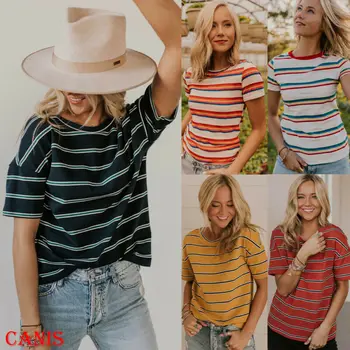 

2019 New Women Maternity Tops Tee Casual Breastfeeding Clothes Nursing Tops Short Sleeve Striped Ladies T-Shirts