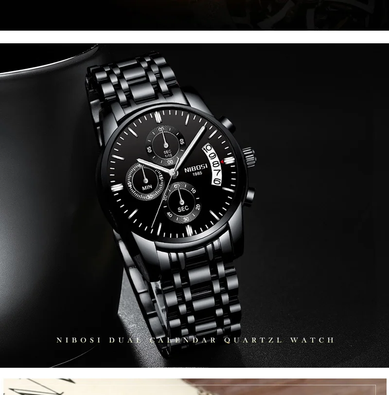 NIBOSI Mens Watches Top Brand Luxury Premium Luxury Fashion Luminous Waterproof Watch High-end Calfskin Pure Steel Strap Blue (10)