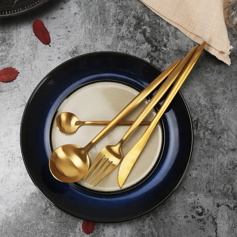 

4 pcs 18/10 Stainless Steel Black Dinnerware Set Gold Cutlery Set Fork Knife Scoops silver flatware Set