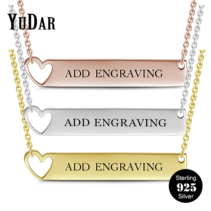 

Heart Bar Necklace 925 Sterling Silver Personalized Engraved Name Messages Nacklace Gifts for Girl Women Lovers Friends YDS-1062