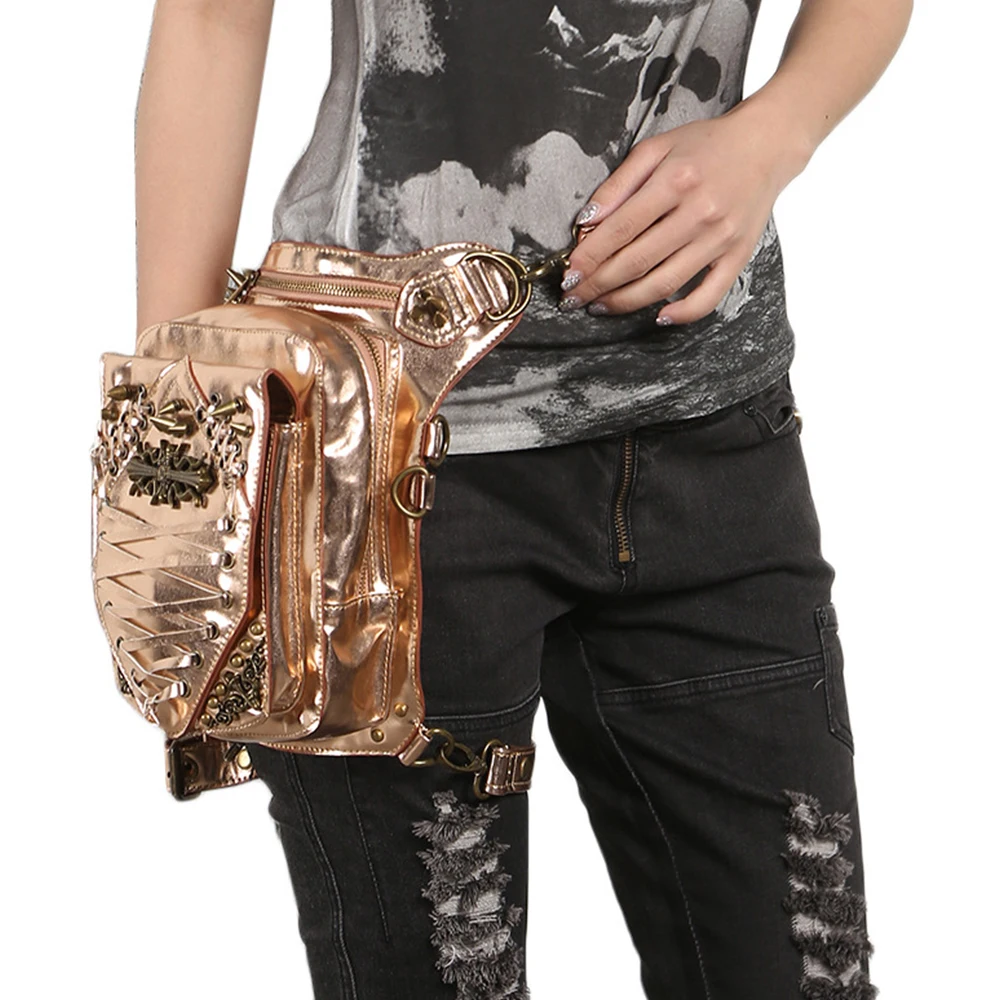 

New Gold Pu Leather Wallet Motorcycle Bag Men And Women Riding Leg Bag Cool Multifunctional Travel Outdoor Mens Wallet