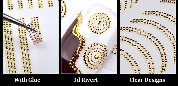 Золото 3d металла наклейки для ногтей Лук Крест цветы конструкции Rivert наклейки для ногтей DIY ногтей Маникюрные принадлежности для ногтей