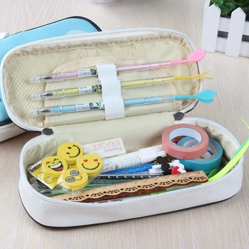 

500pcs/lot Large Capacity Multifunctional Leather Pen Bags for Boys Girls School Stationery Pencil Coin Case