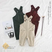 Комбинезоны для маленьких мальчиков и девочек детский весенне-осенний однотонный вельветовый комбинезон Повседневная одежда с карманами для детей от 9 до 36 месяцев