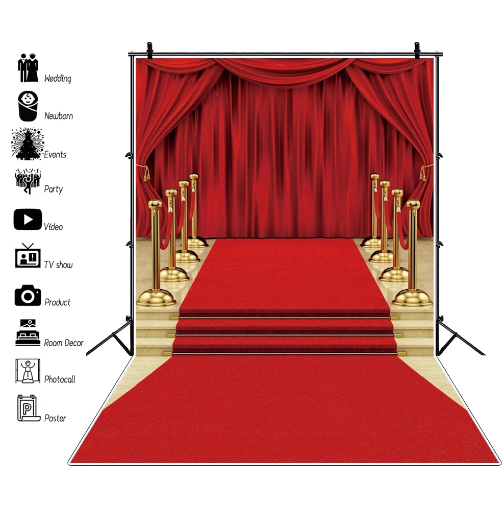 

Laeacco Stage Red Carpet Curtain Superstar Baby Birthday Party Photography Backgrounds Photo Backdrops Photocall Photo Studio