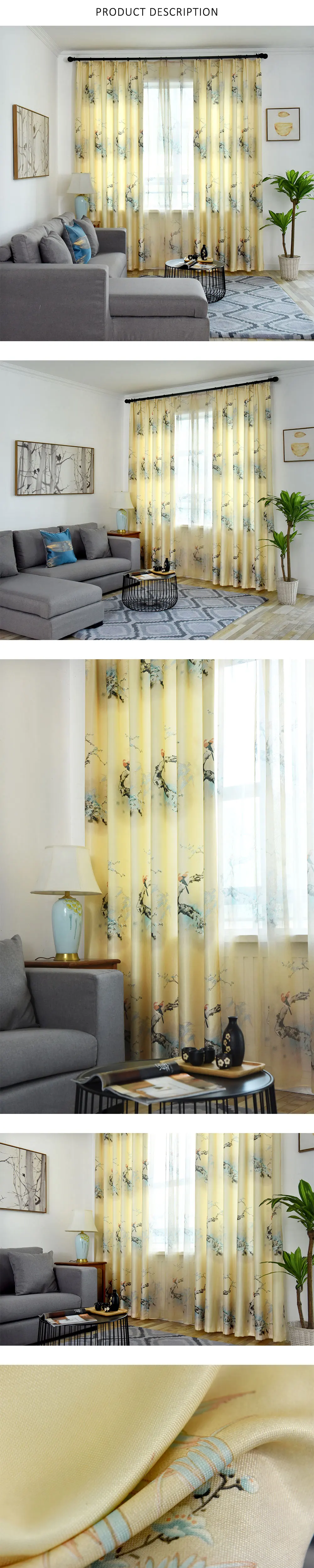 sz117 LOZUJOJU Bird Branches Pattern Curtains for Bedroom Windows Pastoral Drape Match Tulle Curtains Fabric High Quality Semi Shade (1)