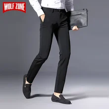 Весенние и осенние классические повседневные мужские брюки, модные облегающие мужские брюки на молнии, высокое качество, мужская деловая брендовая одежда