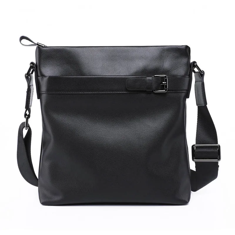 

Men's new vertical square leather First layer leather casual large capacity zipper diagonal package