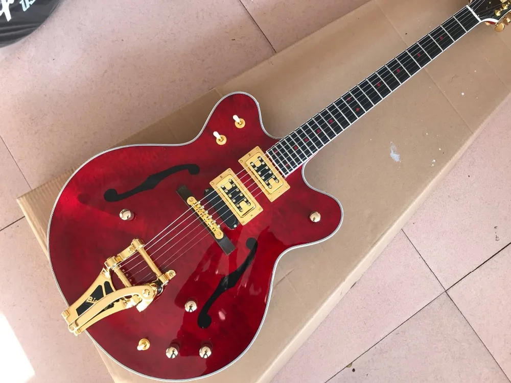F hollow body jazz Electric Guitar 6 Strings ,vibrato system.RED gitaar