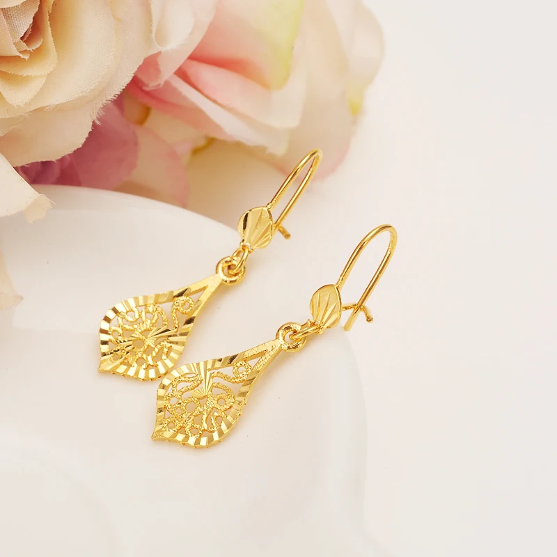Light Real Fine Gold GP N DROP DANGLE Earrings Women's/Girls African Beautiful Earrings