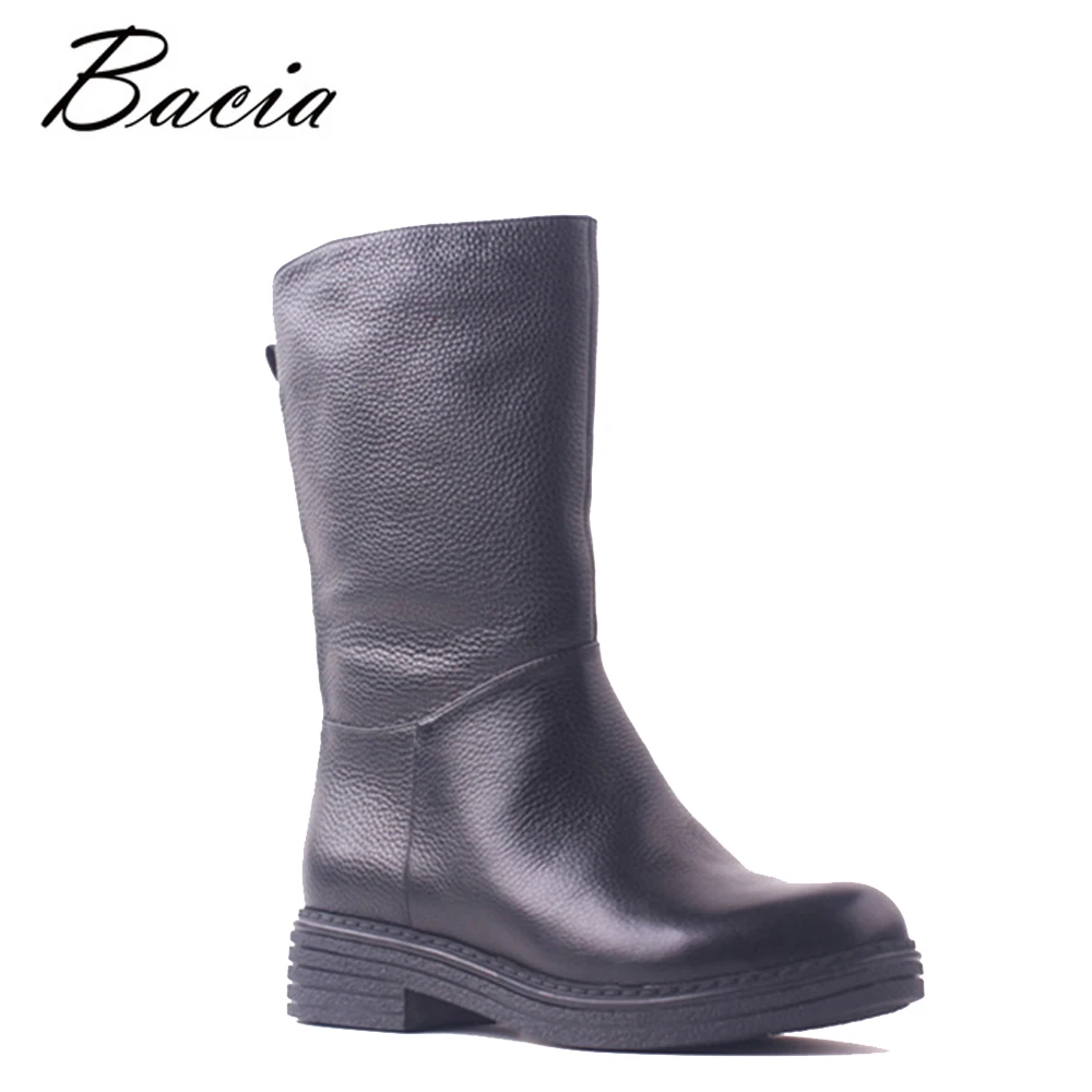 mid calf low heel leather boots