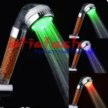 

by dhl or ems 20pcs Negative Ion LED Shower Magnetic Therapy Spa Anion 3 Color Temperature Sensor Head Water Nozzle Showerhead