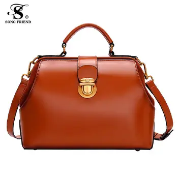 

2019 Fashion Quality Leather Patchwork Women Messenger Bag Female Chain Strap Shoulder Bag Ladies' Doctor Bag Classic Retro