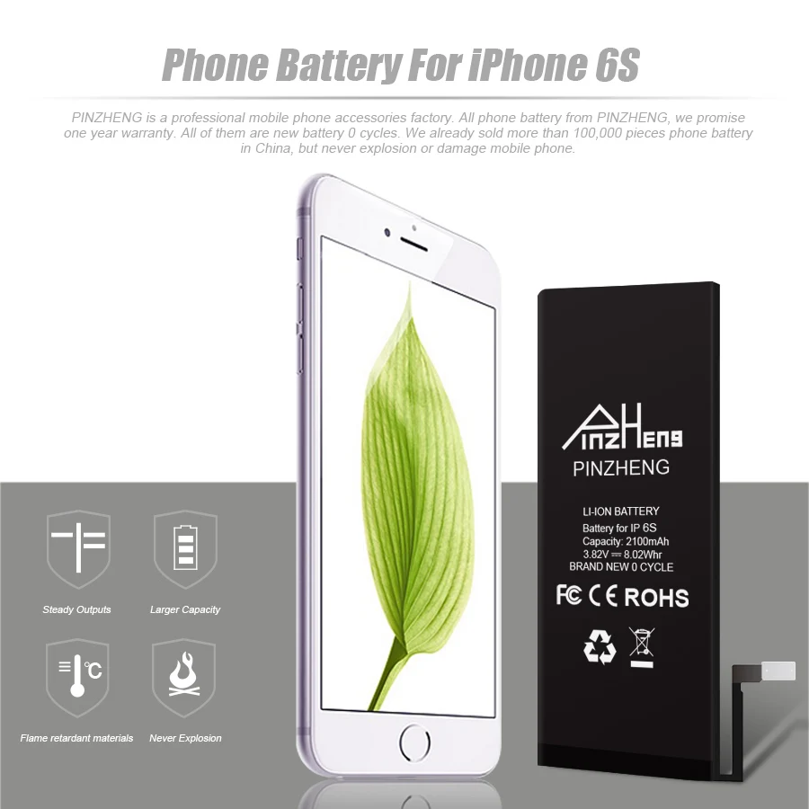Аккумулятор для мобильного телефона PINZHENG емкостью 2100 мАч, аккумулятор для iPhone 6S, аккумулятор большой емкости с набором инструментов, сменные батареи