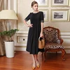 Silk Embroidery Plus Size 5XL dress women party woman night summer dresses  Black Half Sleeve  Slim  clothes A7607