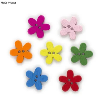 

100pcs 2 Hole Mix Color Flower Wood Buttons Decor Home Sewing Scrapbooking Clothing Fabric Covered DIY 16mm