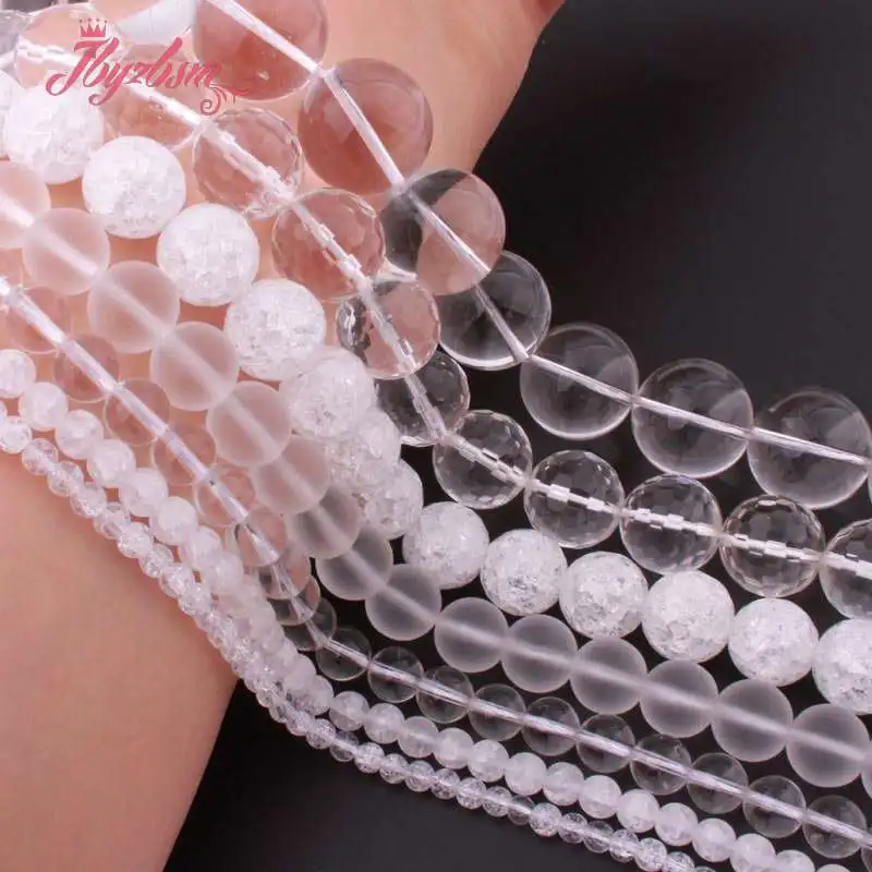 

6 8 10mm Natural Crystal Rock Quartz White Stone Beads Loose Round For Woman DIY Necklace Bracelet Earring Jewelry Making 15"