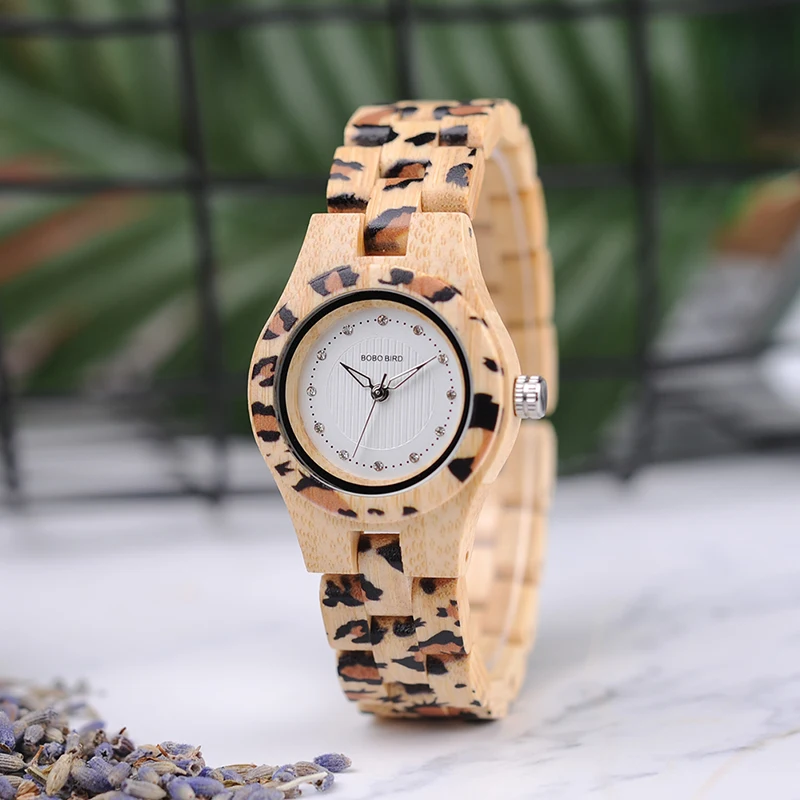 

BOBO BIRD V-P26 Wrist Watch Women Bamboo Wood Quartz Unique Clock with Leopard Print New Arrivals 2018