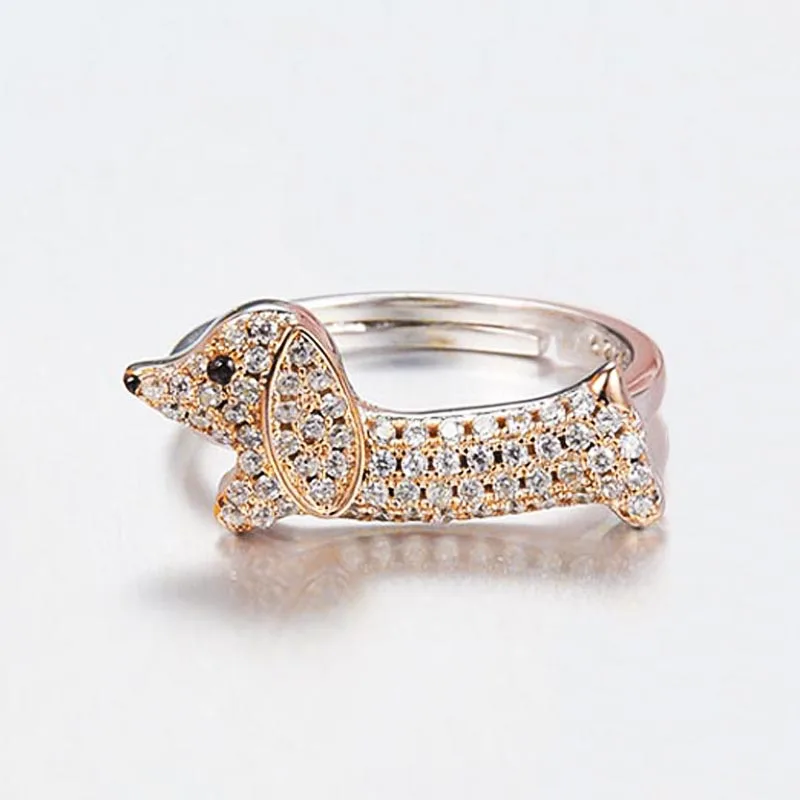 Red Trees New Arrival Dachshund Dog Ring For Women Birthday Gift Adjustable Size 925 Sterling