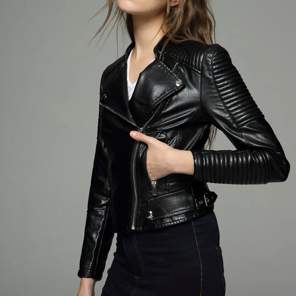 

Winter Leather 2019 autumn new high Fashion street brand style Women PU Leather Short Motorcycle Jacket Outerwear top quality