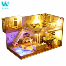 WINCO DIY Кукольный дом Миниатюрный Кукольный домик с мебелью светодиодный 3D деревянный дом, игрушки для детей Рождественский подарок ручной работы