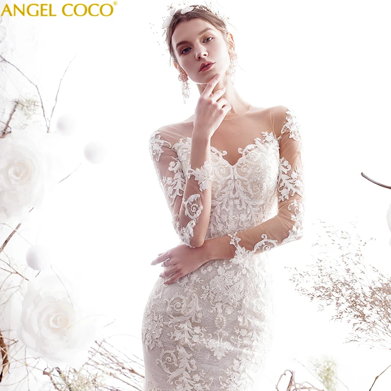 

Mermaid Wedding Dresses Turkey 2019 Appliques Lace long sleeve Custom Made Bridal Dress Wedding Gown vestidos de noiva