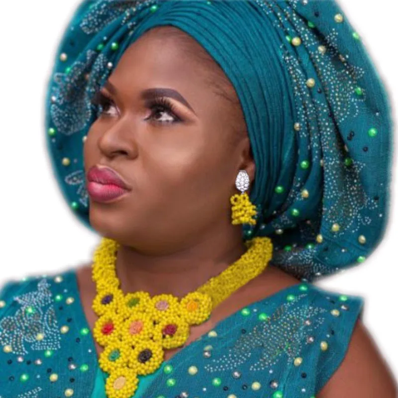 

Dudo Jewelry African Necklace Set Handmade Bold Crystal Nigerian Women Fashion Jewelry Sets In Yellow Costume Set Free Shipping