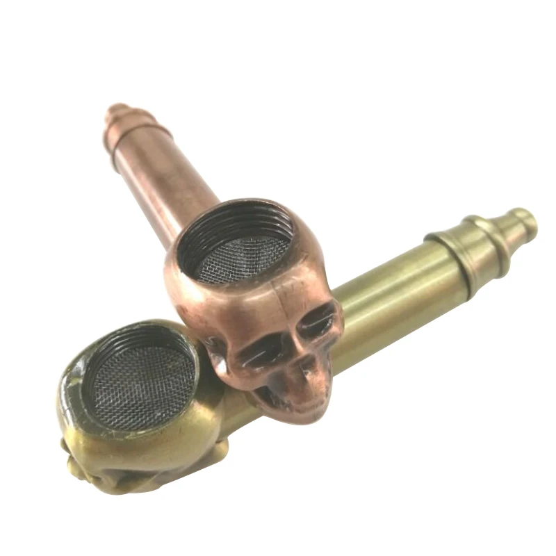 Skull Tobacco Pipes Metal Herb Pipe With Mesh Screen Filter Twisty