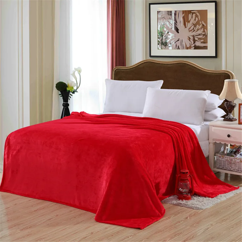

Red solid color bed cover blanket blanket soft and comfortable flannel 4 size