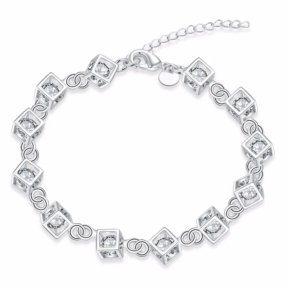 Trendy Boxes Chain Bracelets 21CM Long 925 Silver Bracelets For Women