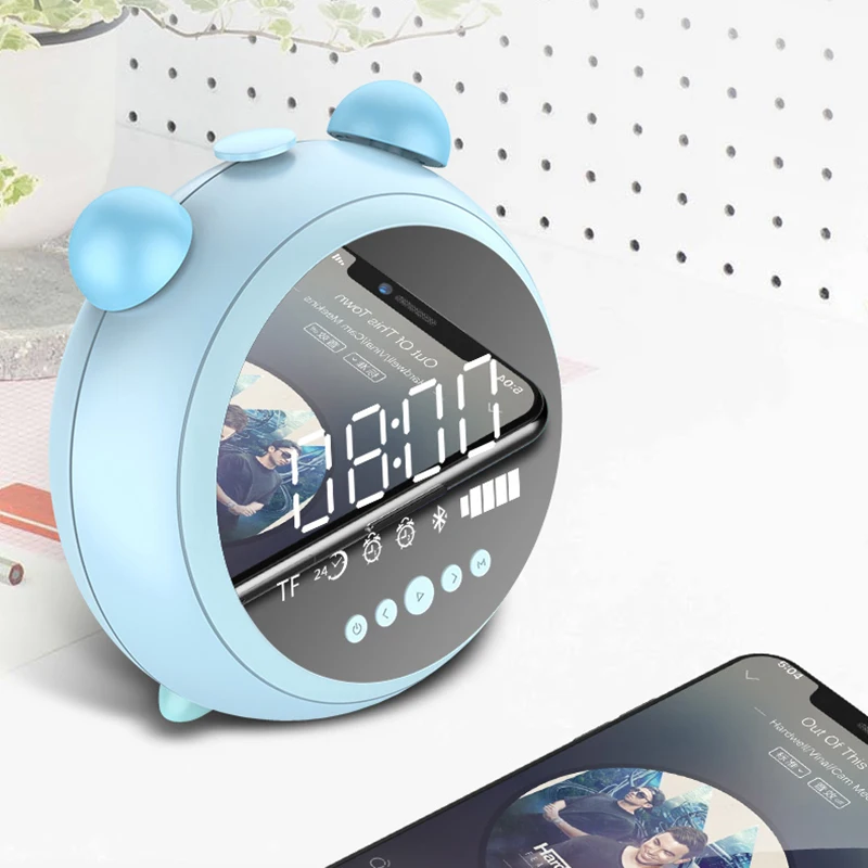 Будильник Hd зеркало с ночной Светильник Fm радио беспроводной Bluetooth динамик поддержка Aux Tf плеер детские часы светодиодный цифровой