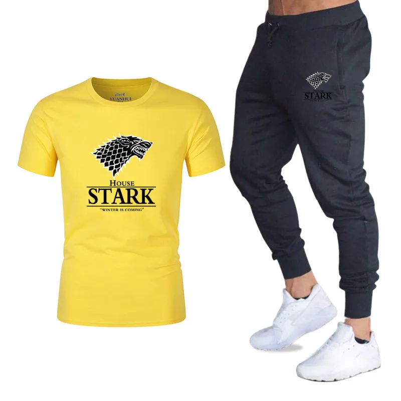 

Fashion brand printing T-shirt + trousers cotton men's round neck fashion printing hip hop T-shirt men's shirt + trousers