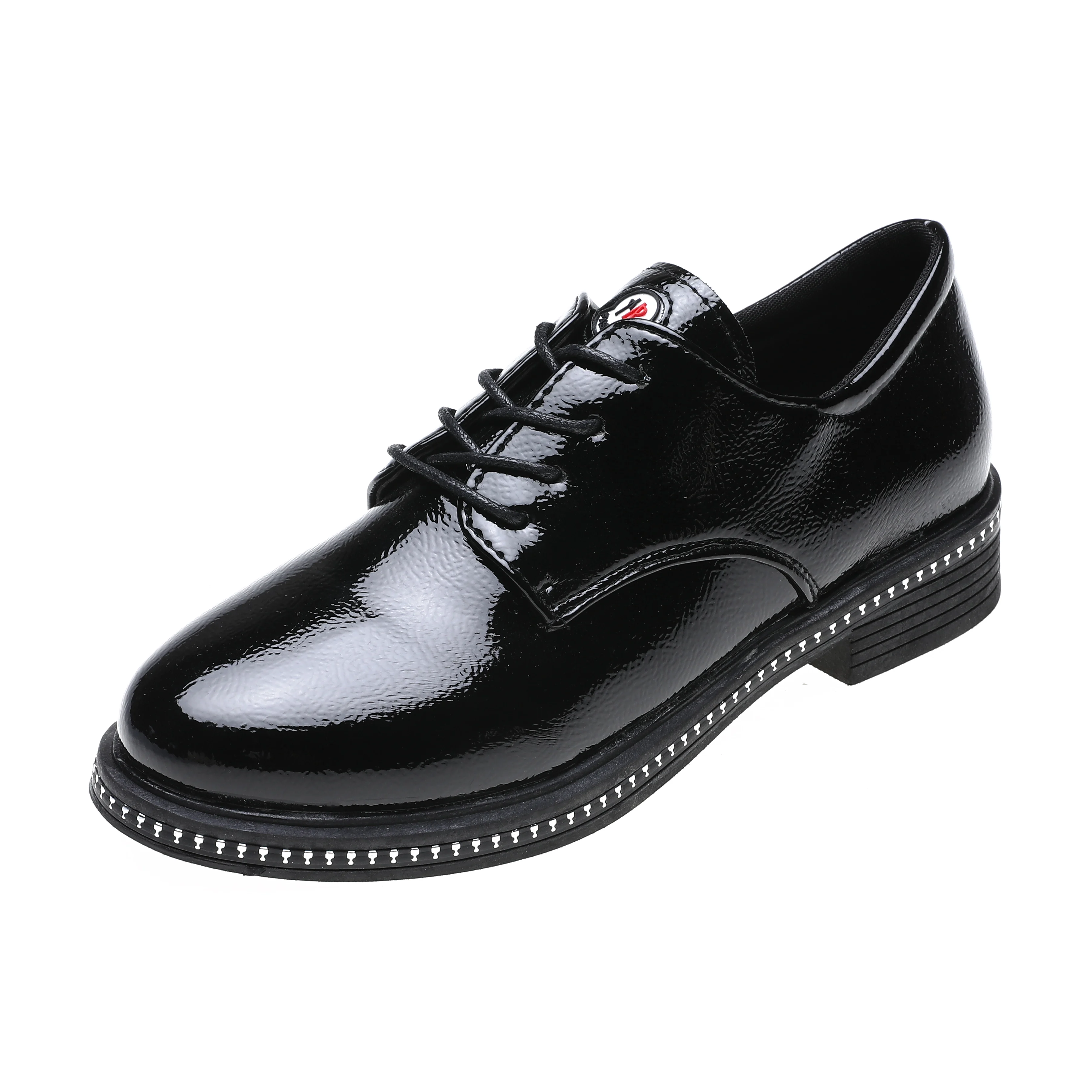 Оксфорды в британском стиле; женские осенние кожаные оксфорды на низком каблуке; Новая модная повседневная обувь; женская обувь на шнуровке; броги в стиле ретро - Цвет: Черный