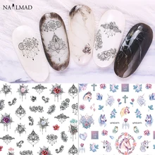 1 лист NailMAD цветок лотоса стикеры 3D на ногти Nail Art Лаванда Единорог Полный ногтей переводные наклейки на ногти Мандала