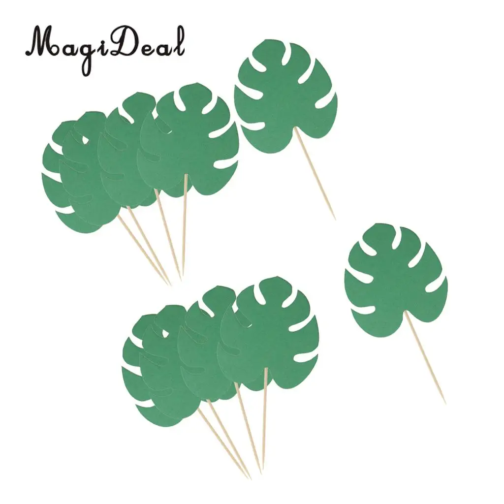 10pcs Hawaiian Glitter Paper Leaf Cupcake Pick Topper Party Decoration