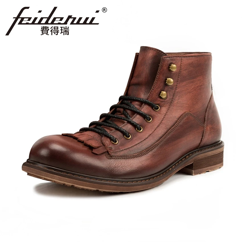 

Vintage Genuine Cow Leather Men's High-Top Outdoor Ankle Boots British Designer Handmade Cowboy Martin Man Casual Shoes KUD05
