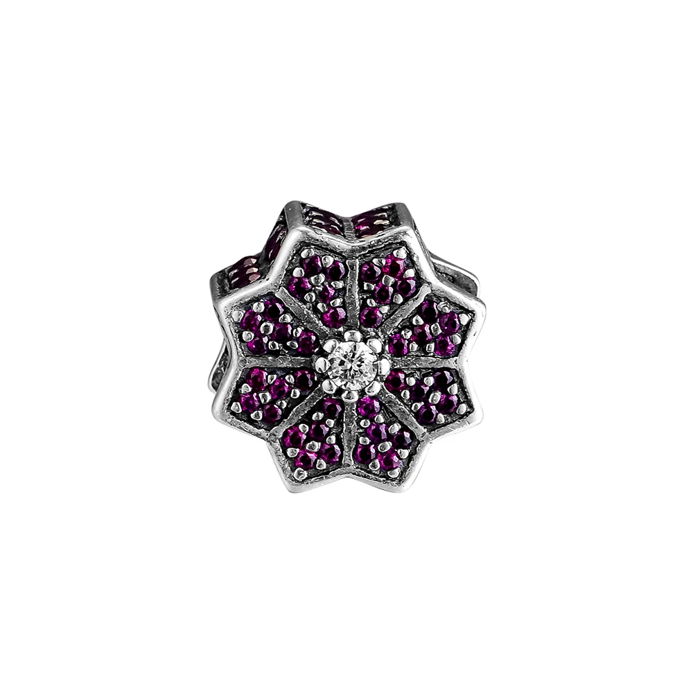 

CKK Poinsettia Charm Bead Charms Red Clear CZ Fit Original Bracelets sterling silver jewelry women Beads for Jewelry Making