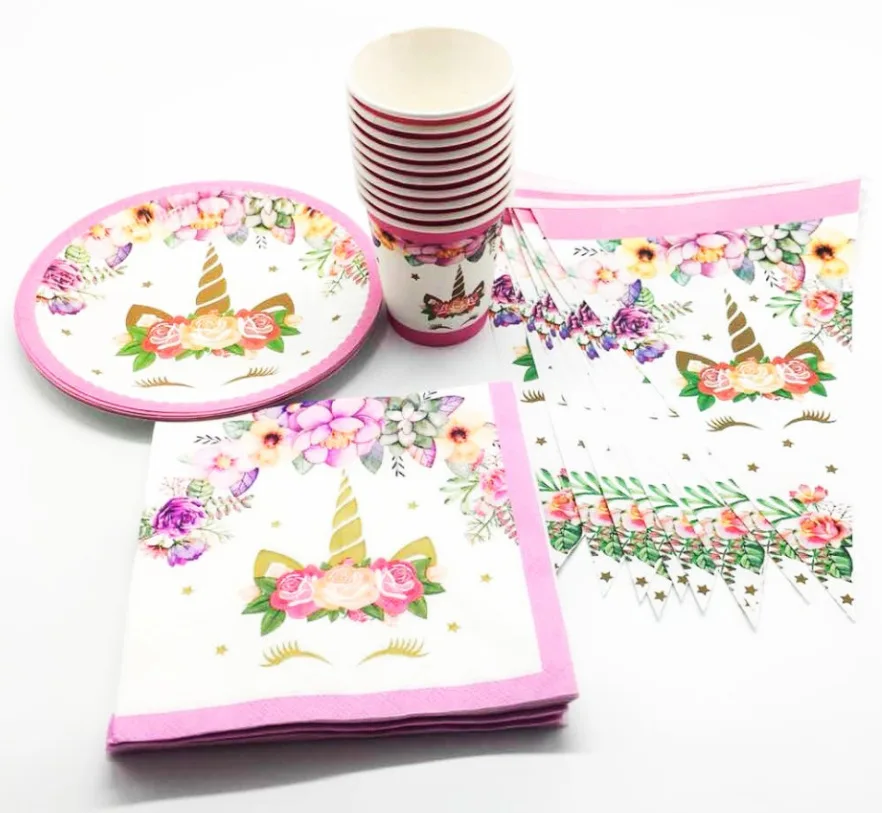 

Unicorn Party Decoration Kit Unicornio Plates/Cups/Napkins/Table Cover /Headband Baby Shower Birthday Decors Kids Party Supplies