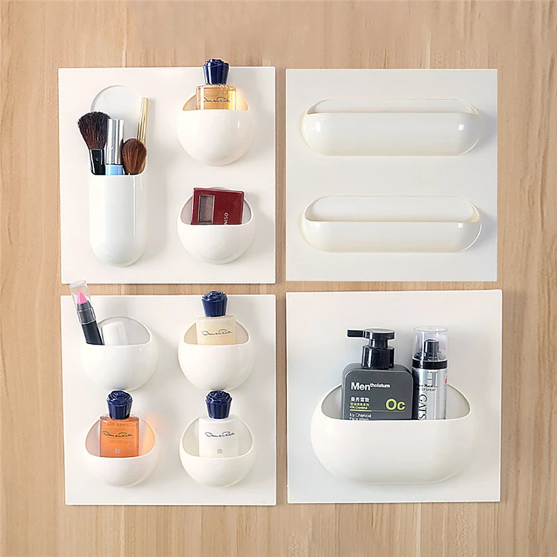 

1 Pcs 22*22cm Wall Stick Type Bathroom Cup Toothbrush Sundries Set Hanging Storage Shelf Rack Kitchen Tools Bathroom Accessories
