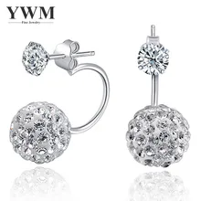 

YWM 925 Sterling Silver Double Drill Ball Curved Stud Earrings Female Models Korean Fashion Jewelry for Party Wedding