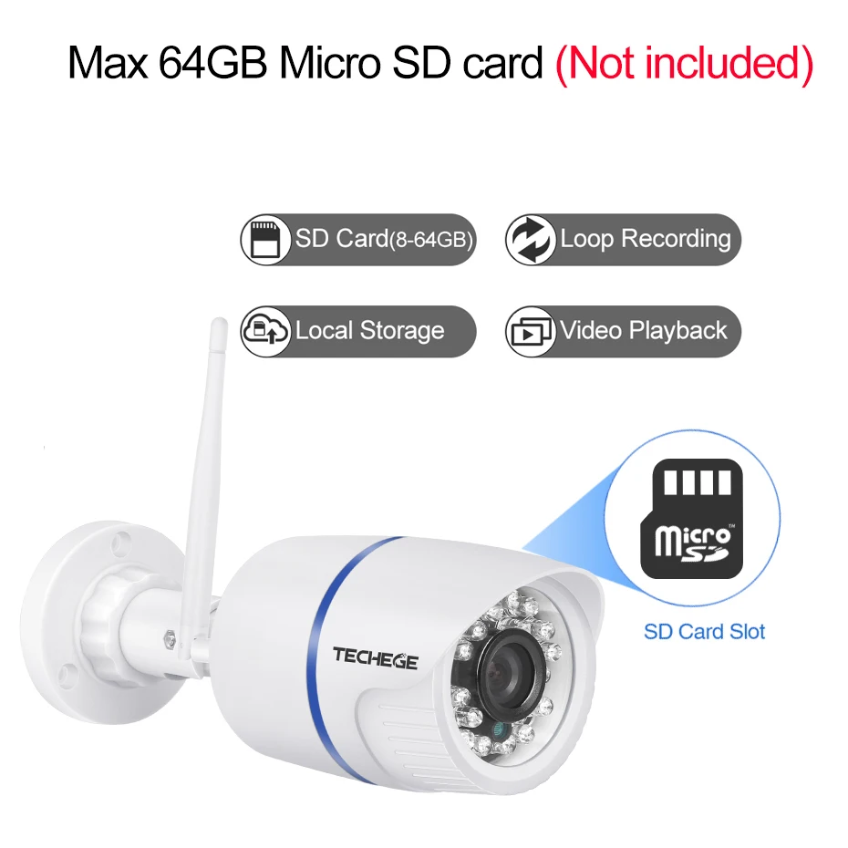 Techege 1080P WIFI IP Camera HD 2.0MP Audio Record wifi Camera Night Vision TF Card Slot Wireless W - 32678768202