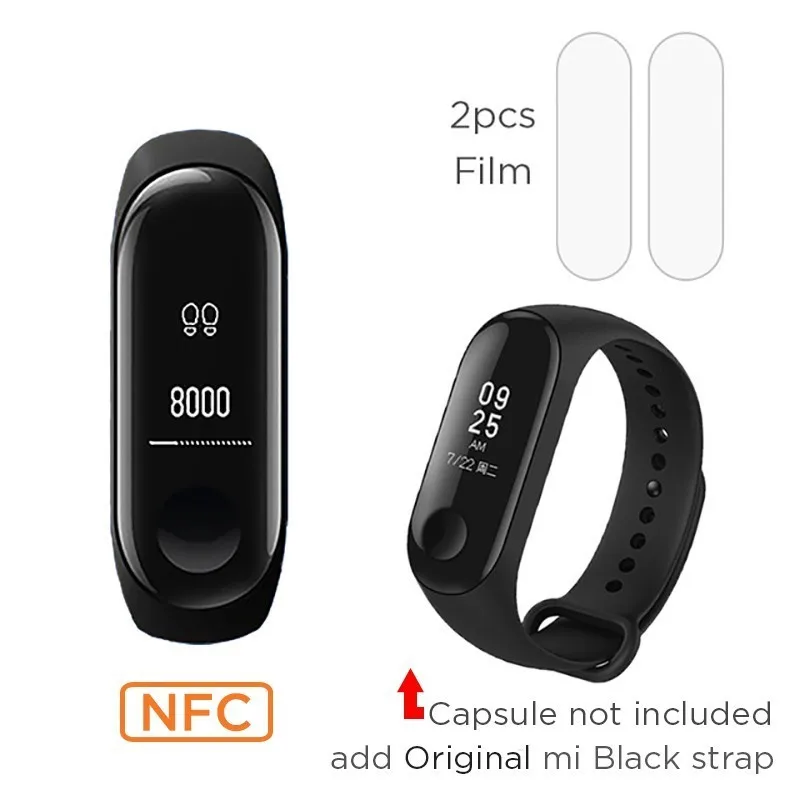 Xiaomi Mi band 3 NFC версия 0,7" OLED большой сенсорный экран новые умные браслеты браслет - Цвет: add original Black