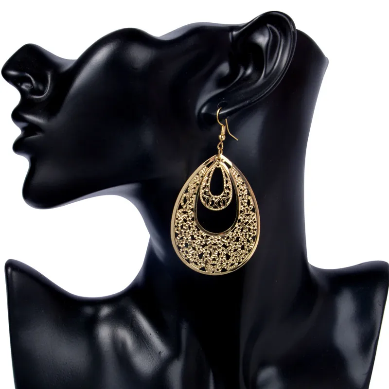 

QCOOLJLY 2016 new fashion Drop Earrings Vintage long ethnic Bohemian Earrings for Women Water Drop drop earring jewelry